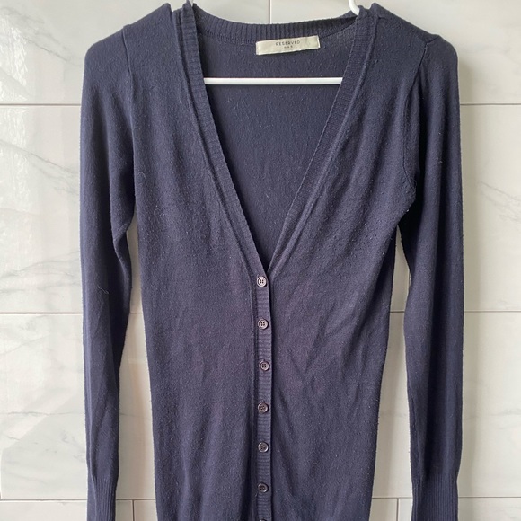 Reserved Navy Button Down Bandage V-Neck Dress - Picture 5 of 8